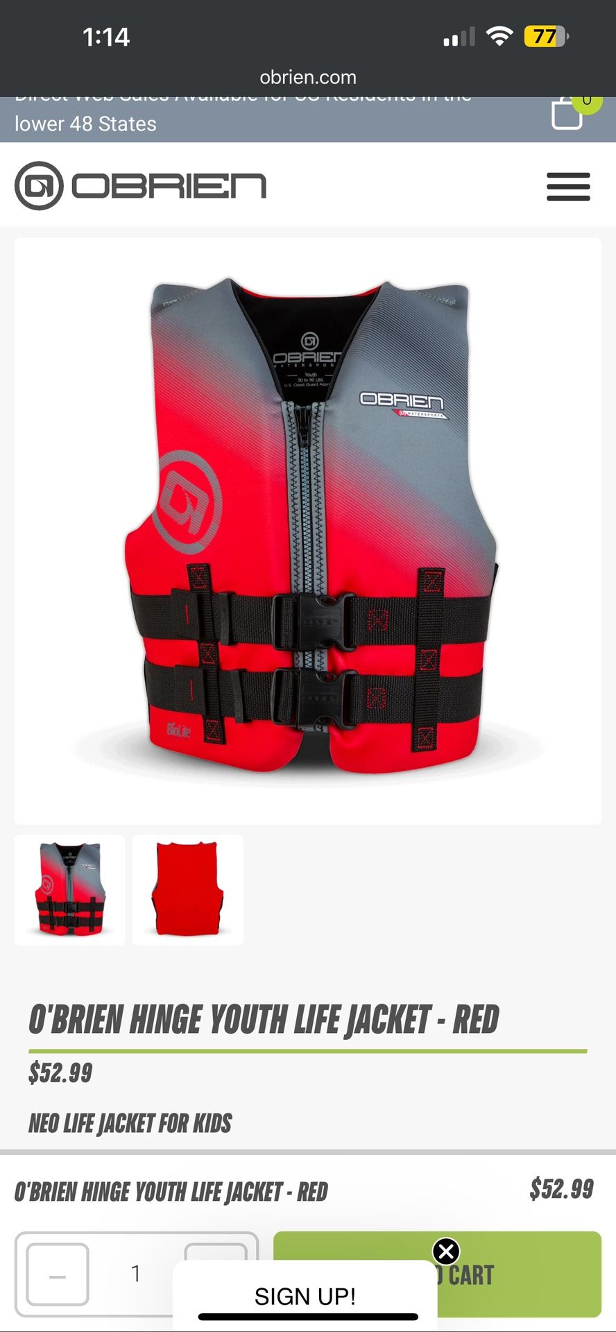 Two! O’Brien Life Vests 50-90 Lbs Retails $53 Each