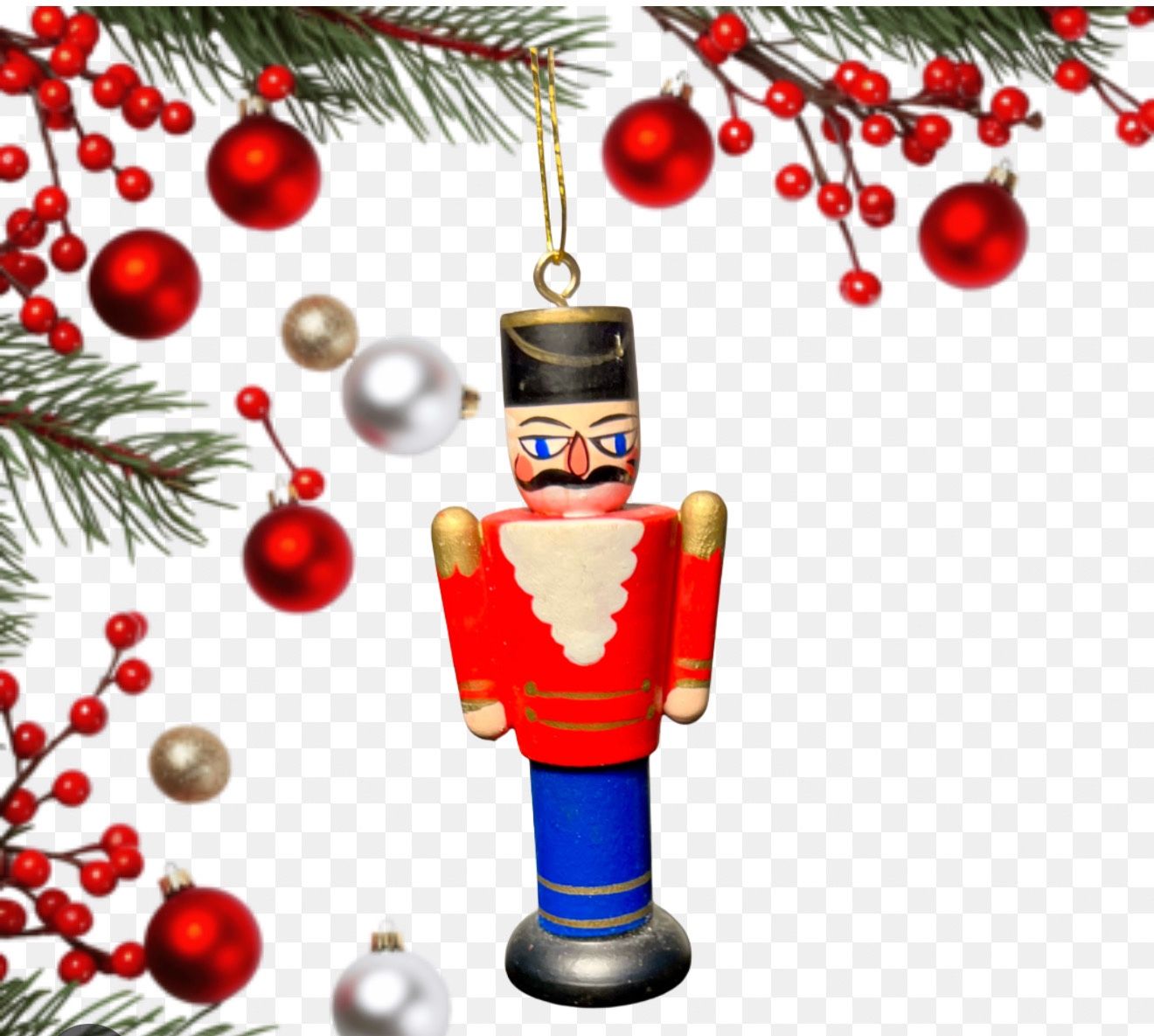 Vintage 1980s Hand-Painted Wooden Nutcracker Soldier Ornament, 3.25”