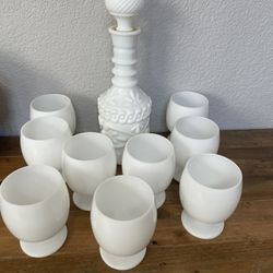 Jim Beam 1969 Milk Glass Bottle. And Goblets