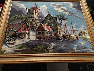 Vintage Framed Needlepoint Tapestry