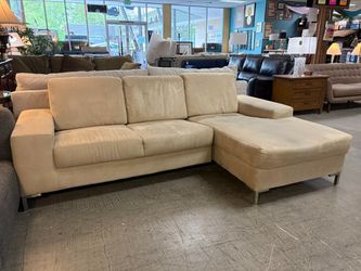Modern Beige & Chrome 3-Seat Sofa w/ Lounger