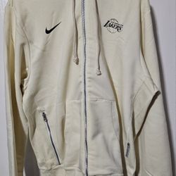 NIKE DRI FIT NBA LAKERS Cream Zippered Hooded Jacket W Zippered Pockets Size L
