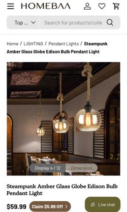 Steampunk Amber Glass Globe Edison Bulb Pendant Light