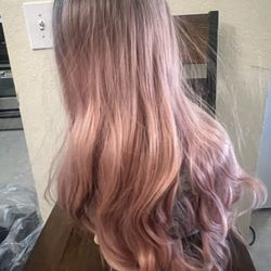Wig-Long Wavy …24 Inch ( ombré Pink)