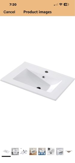 24 in. W x 18.3 in. D Bathroom Undermount Ceramic Sink Top W/One Hole, Drop in Bathroom Vessel Sink Rectangle, Without Matte Black Faucet & Pop up-Dra