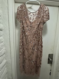 rose gold dress , short to knees . size 10