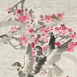 Asian Art Pink flowers On Branch