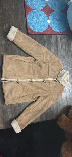 Tan Suede Sherpa-Lined Jacket