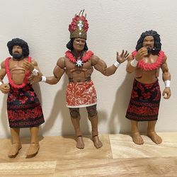 Mattel WWE Samoan Bloodline Dynasty wrestlers Afa, Sika and High Chief Peter Maivia
