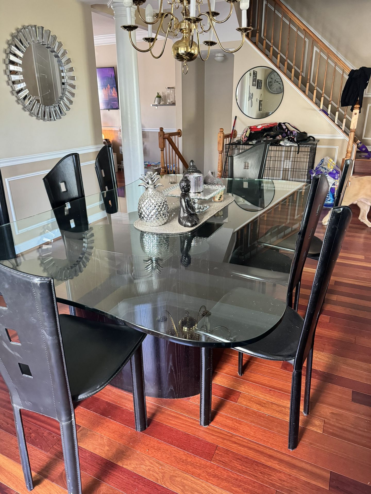 Large Unique Glass Dining Room Table With Chairs! 