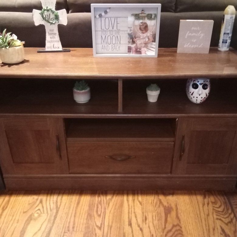 TV Stand With Drawer And 2 Storage Areas And 3 Shelves 