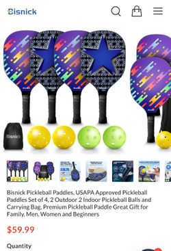 New set of 4 pickleball paddles and 6 pickleballs