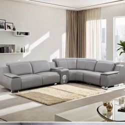 Power Electric Genuine Leather Fully Power Electric Reclining Sectional Couch 