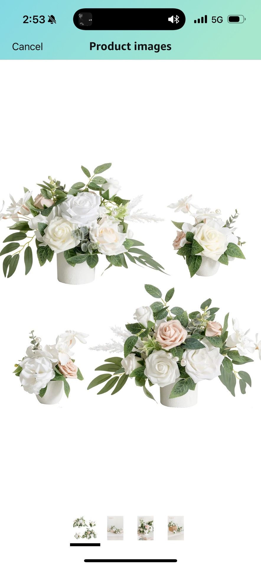 Ling's Moment White & Sage Artificial Flowers with Vase Wedding Decor Centerpiece Flower Potted for Ceremony Reception Tabletop Desk Flowers Mantel Ar