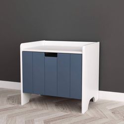 White and Dark Grey Finish Kids Room Nightstand Side End Table with Drawer