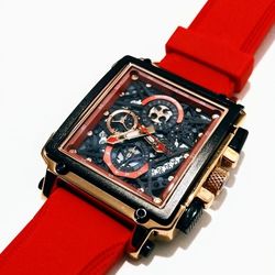 Red And Rose Gold Racing Sports Watch 