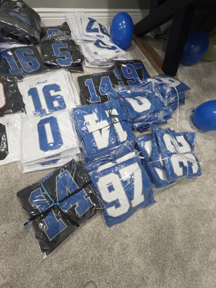 DETROIT LIONS JERSEYS...SEWN SLEEVES- ALL SIZES