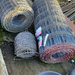 Two Rolls Of Red Brand Wool And Wire Fence 16 Foot Gate And One Roll Of Bob Wire