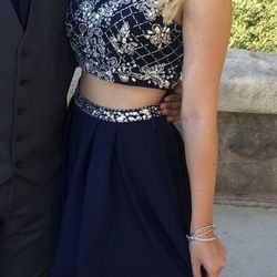 Navy Cocktail Party Dress Set with Rhinestones, Size 3/4