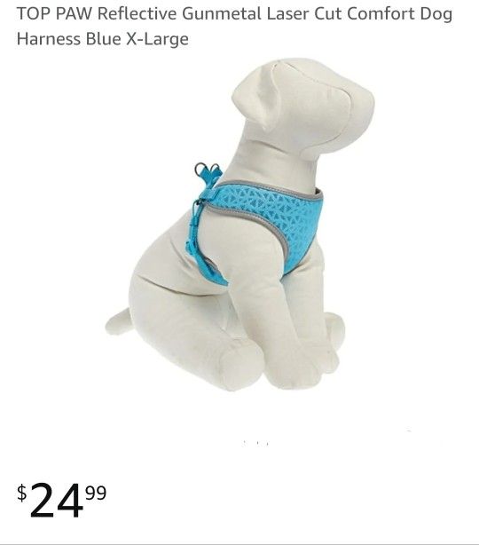 TOP PAW XL Reflective Gunmetal Laser Cut Comfort Dog Step In Harness Blue