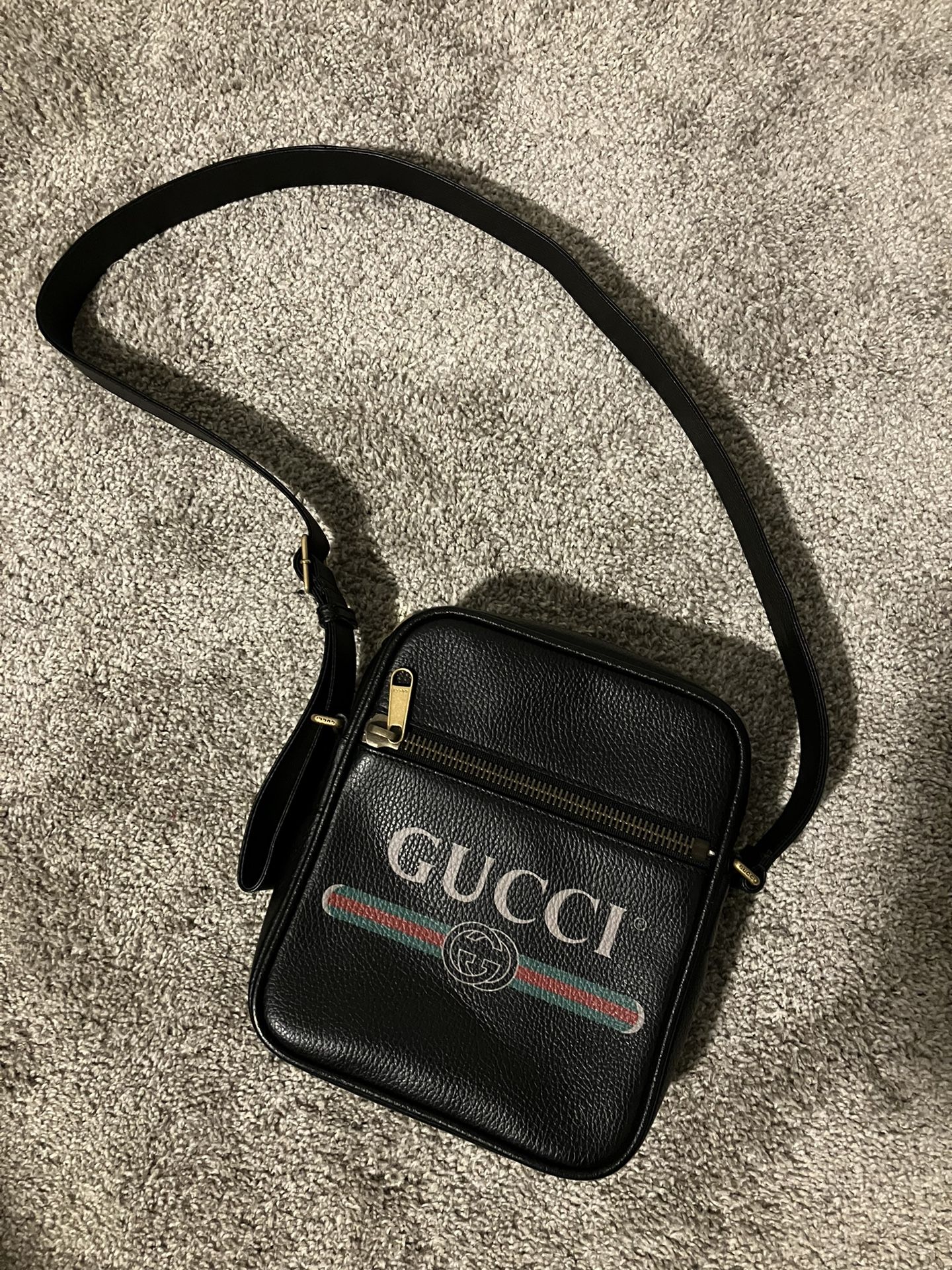 GUCCI Logo Print Sherry Line Messenger bag Shoulder Bag Leather