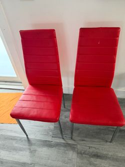Set of 2 Red Faux Leather Dining Chairs