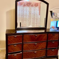 Dresser With Framed Mirror  And Nightstand 