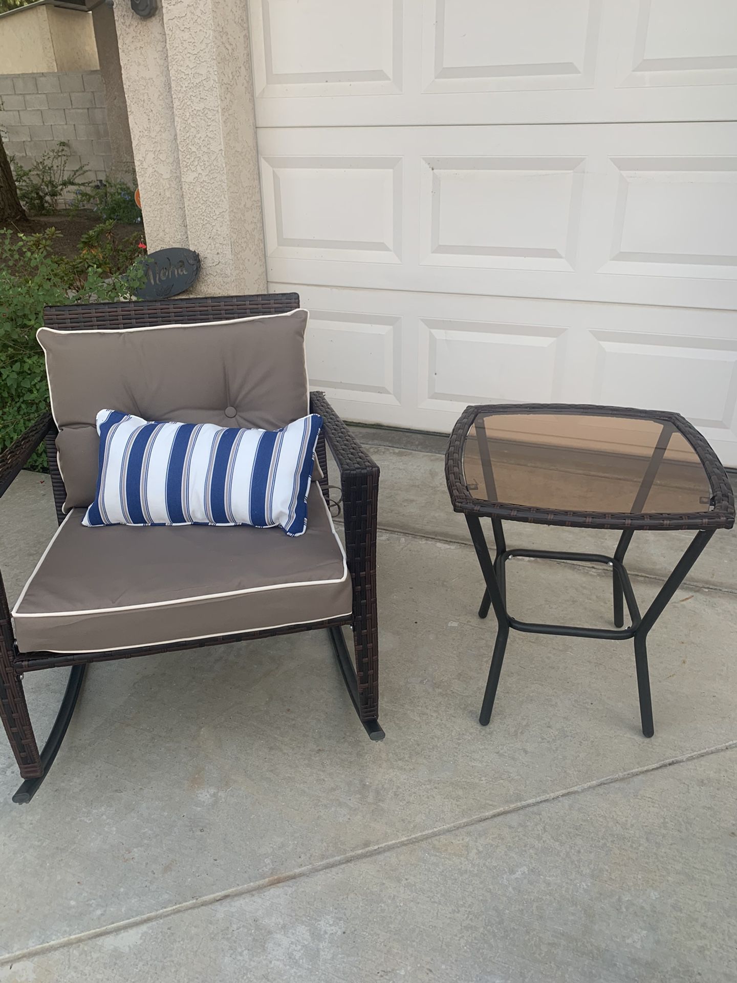 Wicker Patio Rocking Chair and Coffee Table