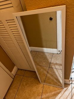 Long White Framed Mirror 47” H by 16” W…$15