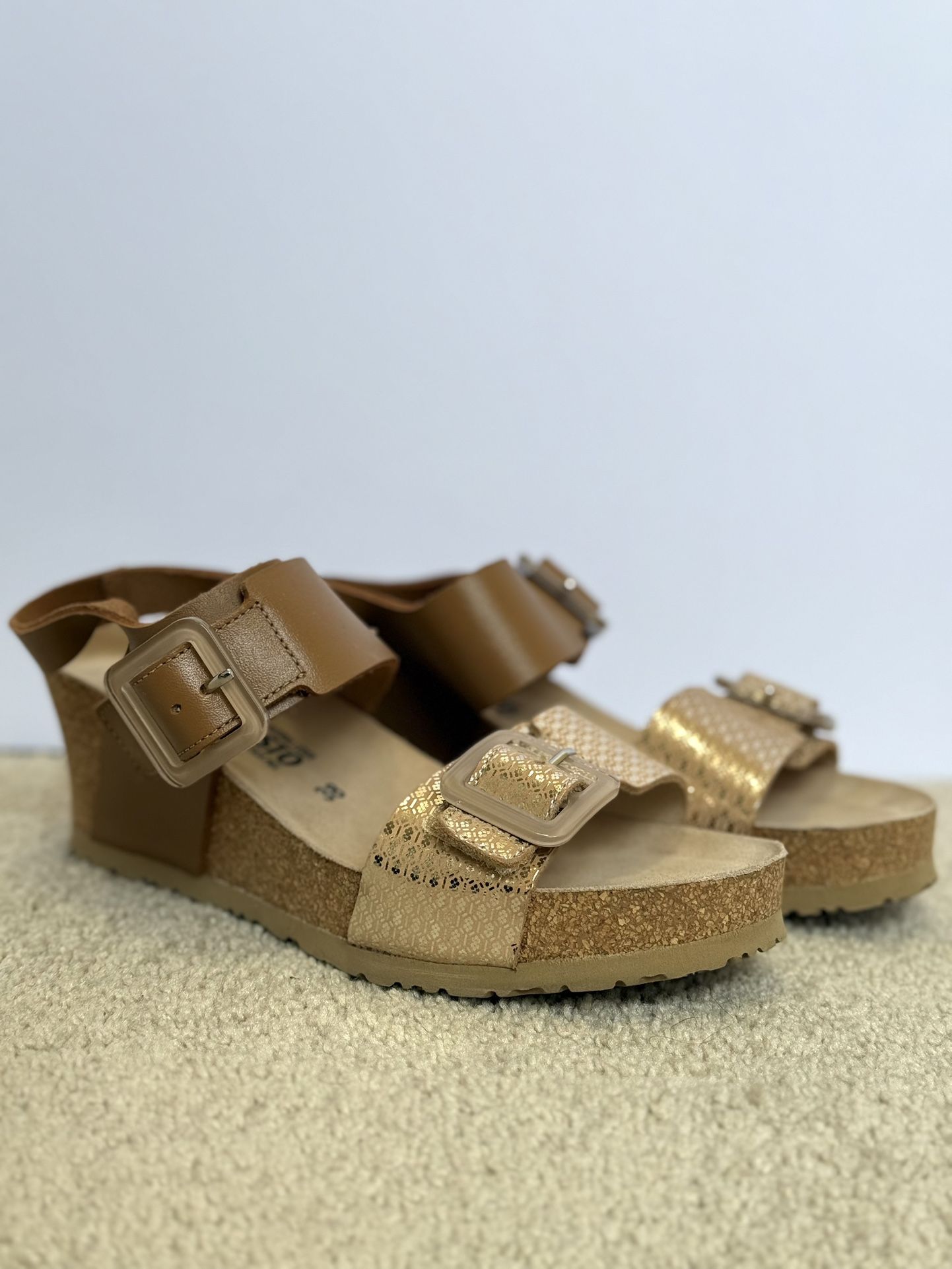 Wedge Mephisto Womens Lissia Buckles Slingback Wedge Leather Sandals Size US 7.5