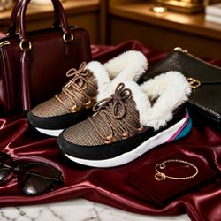 Spyder Women’s Aggie Faux Fur Brown Spice Sneakers Sz 6.5