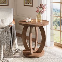 Round Rustic Side Table – 2-Tier | Compact & Stylish