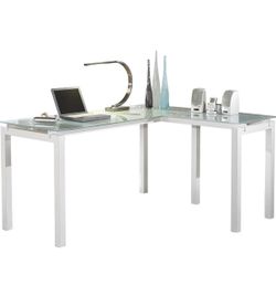 Contemporary Glass L-Shaped Home Office Desk, White