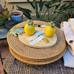 Wicker plate holders / pineapple shakers / cheese spreader and board