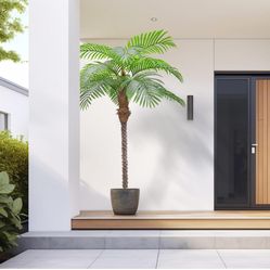 Artificial Palm Trees 7.5ft 15Leaves Tall Fake Tree for Outdoor, Large Palm Trees for Patio Pool Home Office Decor Increased UV Protection (1 Pack) •