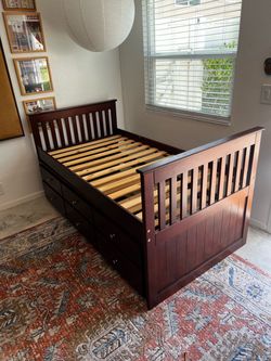 Solid Wood Twin Trundle Bed w/ 3 Storage Drawers