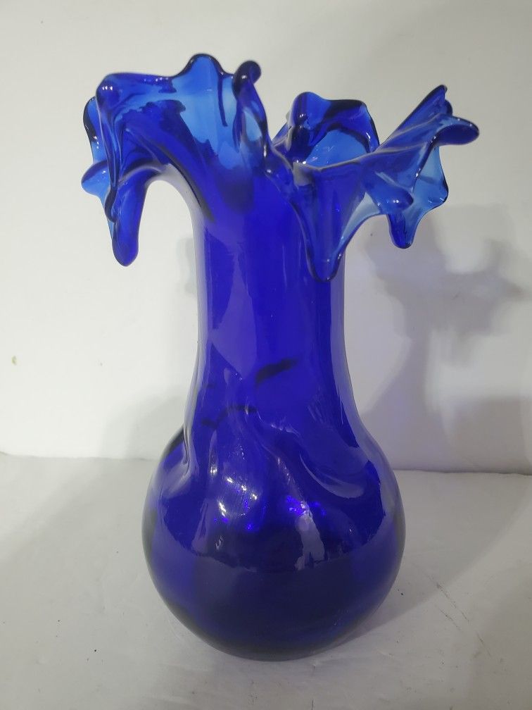 Cobalt Blue Hand-blown Teared Vase
