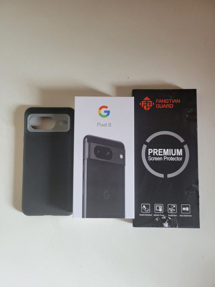 Google Pixel 8 Obsidian 256GB Unlocked 🔓  + Phone Case & Screen Protectors