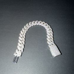 925 Silver Moissanite Cuban Bracelet – Fully Iced 