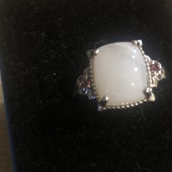 Rainbow  Moonstone With Orissa  Rhodolite Garnet Ring
