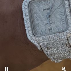 Iced Out White Dial Cartier Watch