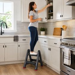 Keter Foldable 2-Step Stool - Supports Up to 330 lb, Anti-Slip Feet, Grey/Graphite