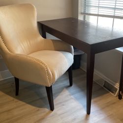 Large Desk With Cream Tuft Chair