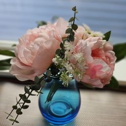 Glass Vase With Peony Flower Artificial