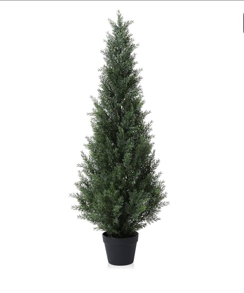 4FT Artificial Cedar Topiary Trees for Outdoors Potted Fake Cypress Tree Faux Ev