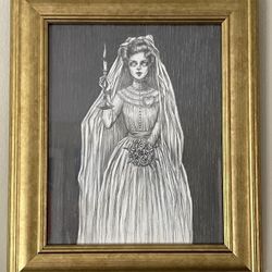 Til Death - Haunted Mansion Heartbeat Bride - Hand Drawing Original and Framed 