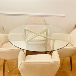 Burke Decor Brushed Gold and Glass Dining Table 