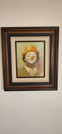 Vintage Hoppin Original Oil Clown Painting, Certified, Original Frame