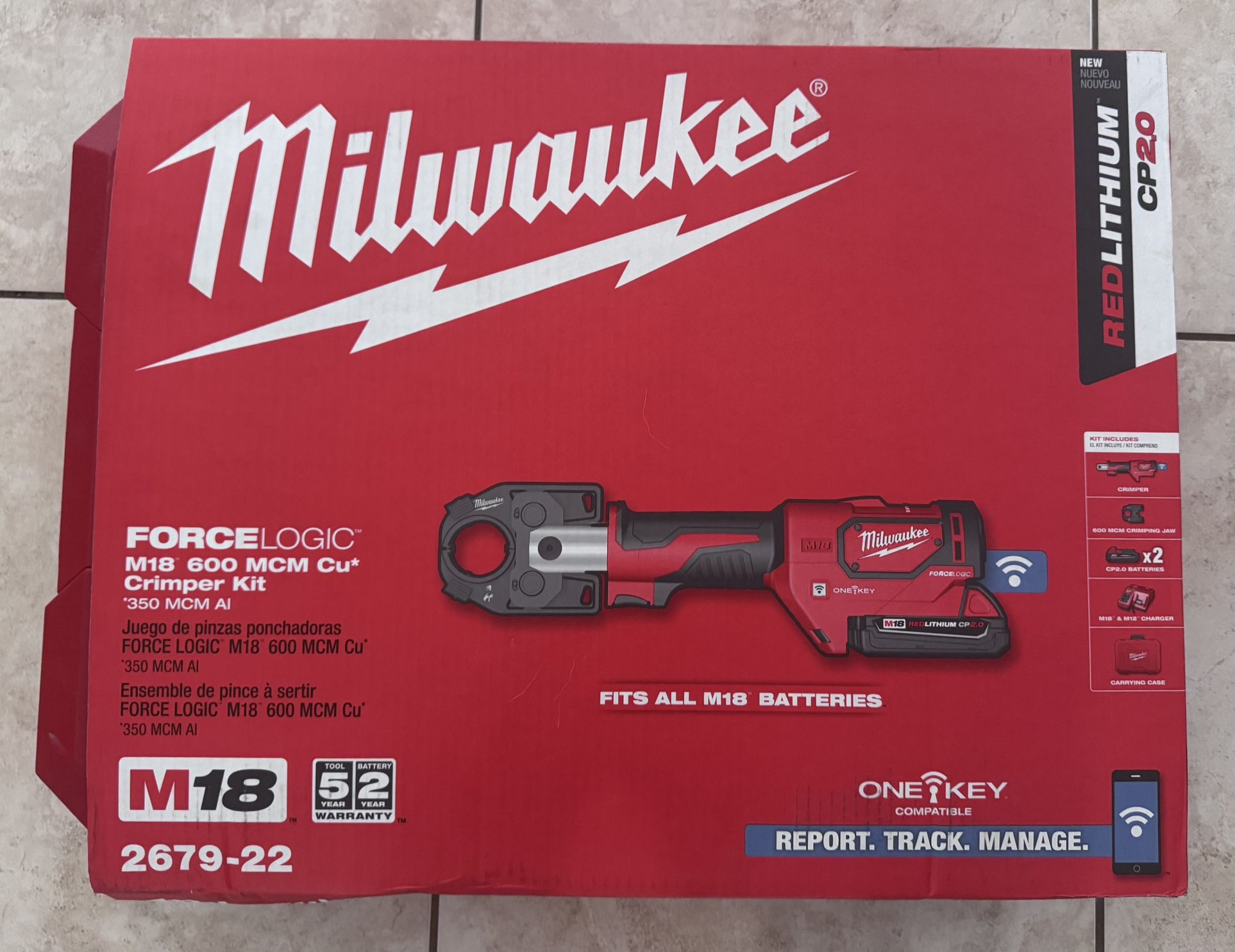 M18 18V Lithium-Ion Cordless FORCE LOGIC 600 MCM Crimper Kit W/Battery, Charger, Hard Case