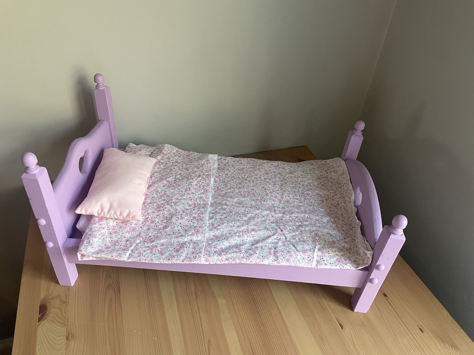 Wooden Doll Bed For 18” Baby Dolls Fits American Girl Doll 